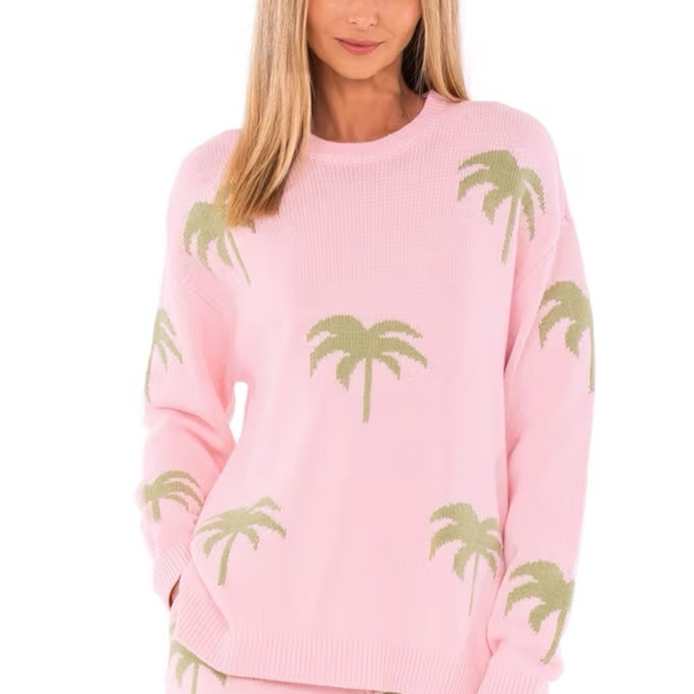 Entire Set! Pink Palm Tree Sweater and Shorts Set